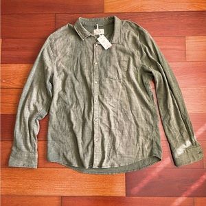 Marine Layer Classic Stretch Selvage Shirt in Olive Stripe